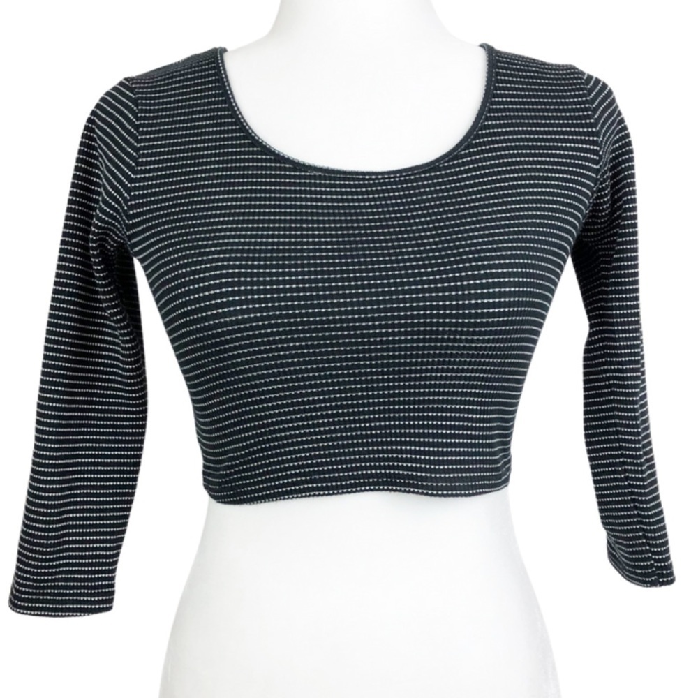 Black‎ White Stripe Cropped Wrap Long Sleeve Womens Cut Out Top